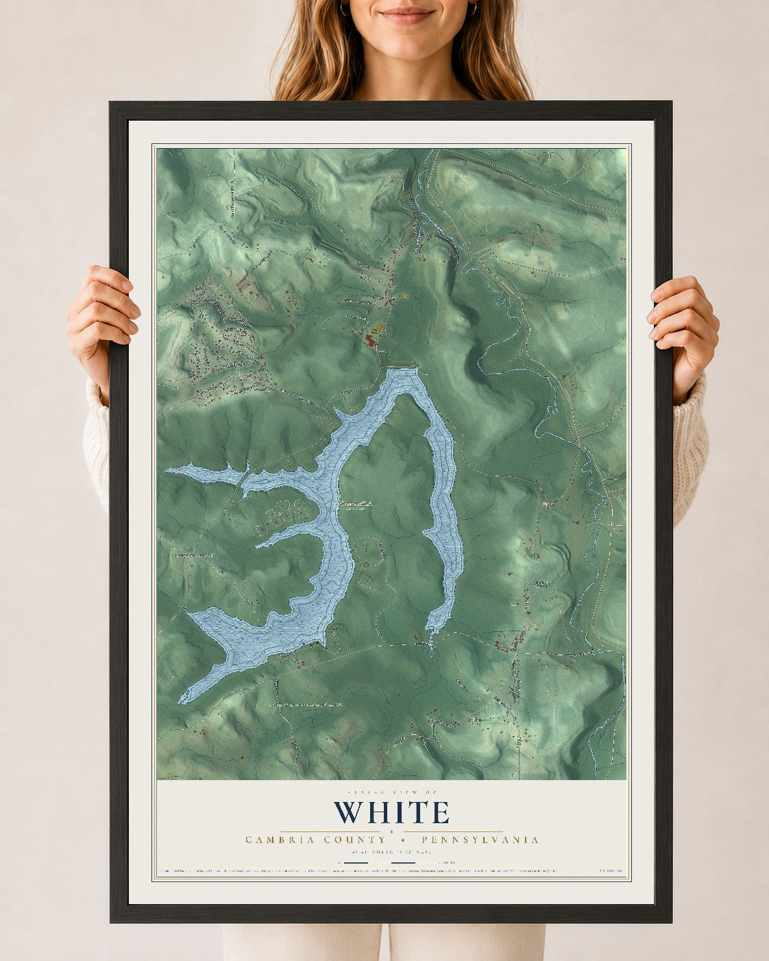 Map of White, Cambria County, Pennsylvania, 24 x 36 inch print in a black wood frame