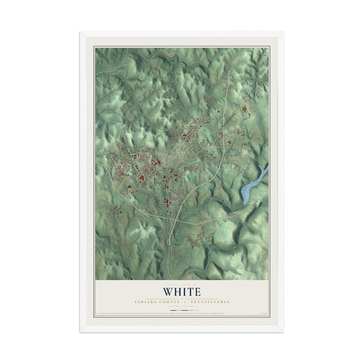 Map of White, Indiana County, Pennsylvania, 12 x 18 inch print in a white wood frame