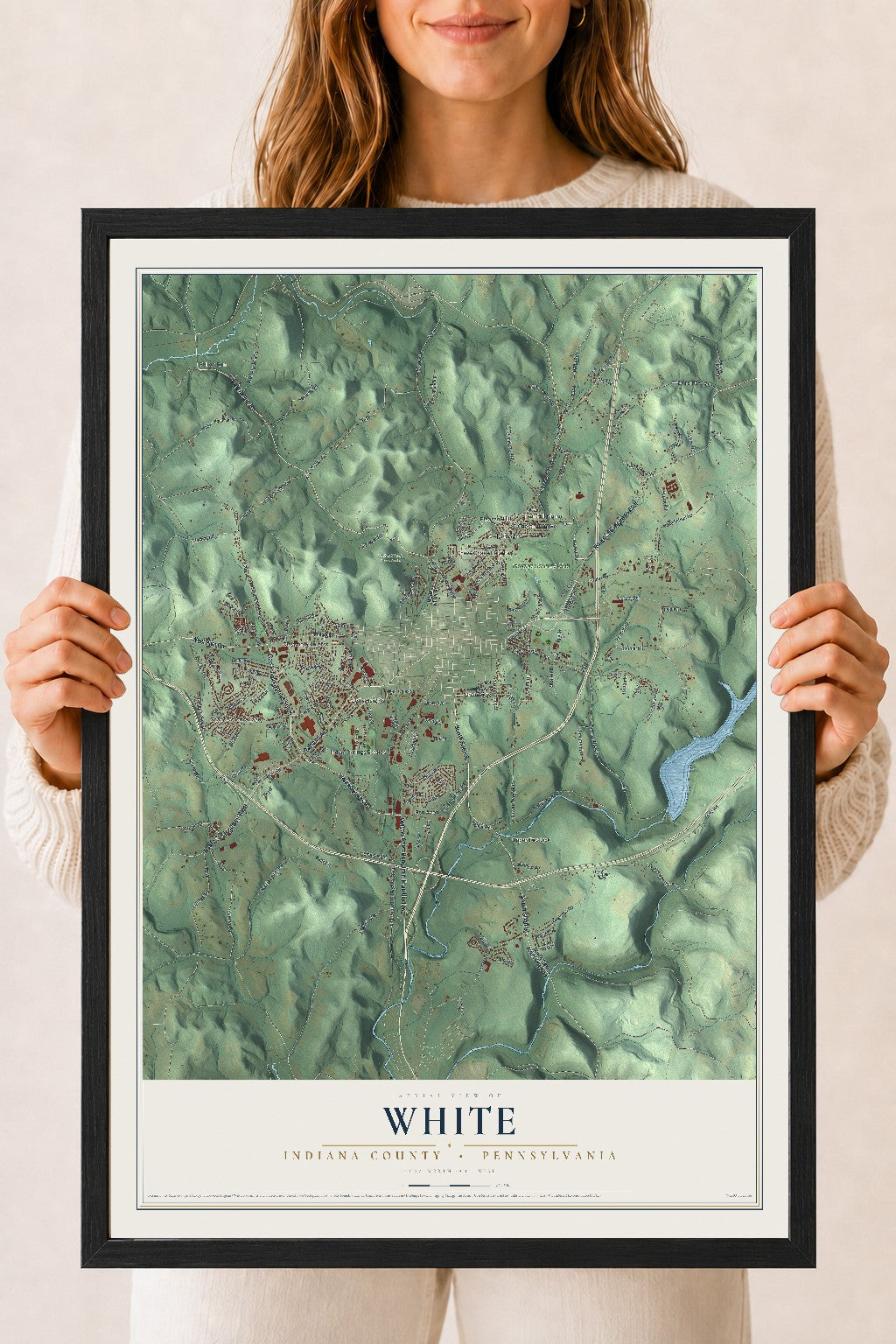 Map of White, Indiana County, Pennsylvania, 18 x 24 inch print in a black wood frame