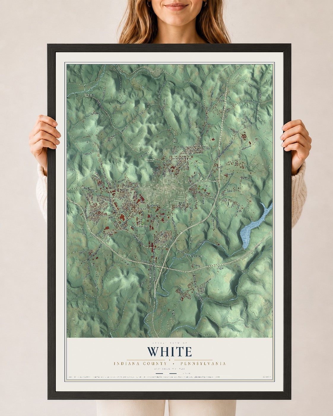 Map of White, Indiana County, Pennsylvania, 24 x 36 inch print in a black wood frame