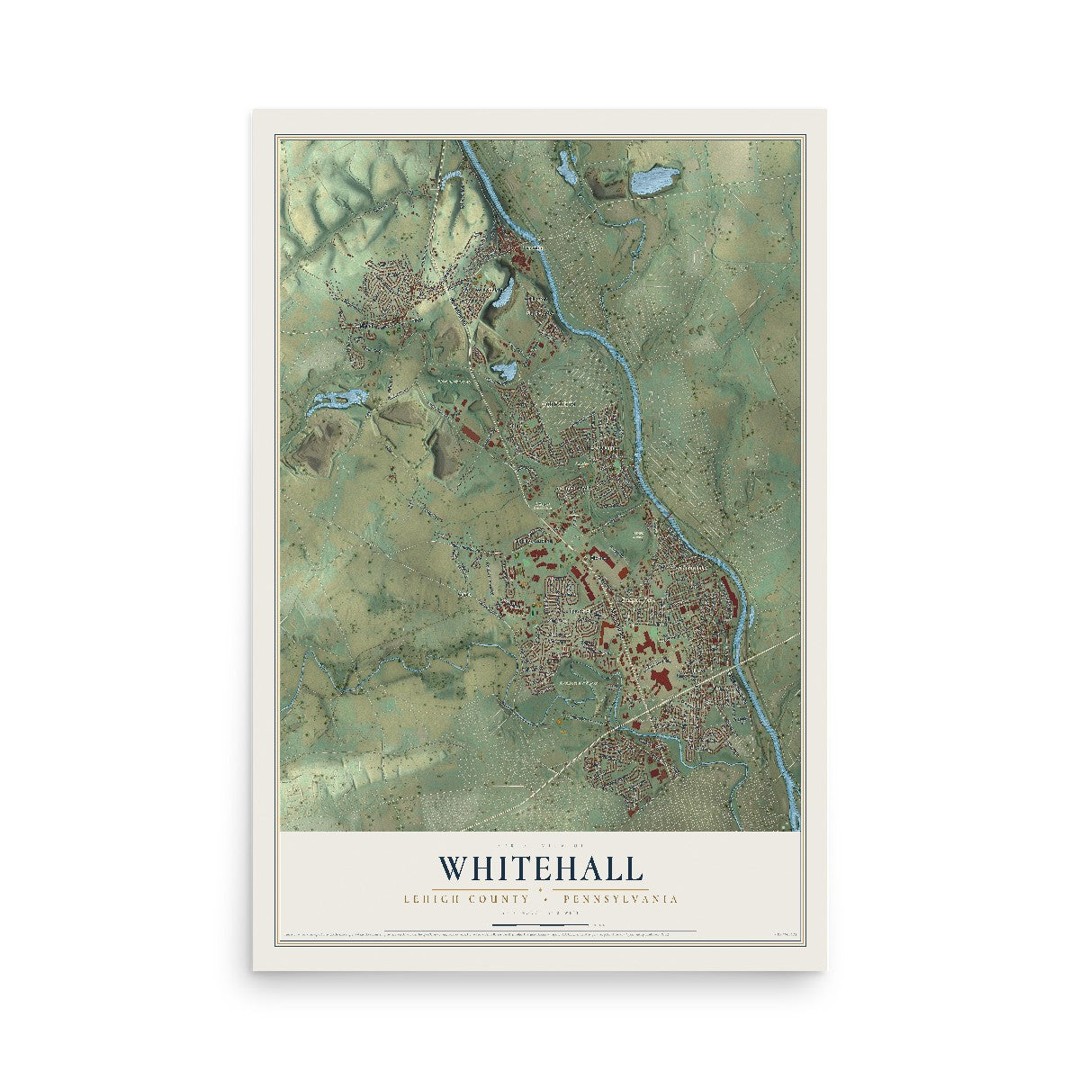 Map of Whitehall, Lehigh County, Pennsylvania, 12 x 18 inch unframed archival matte print