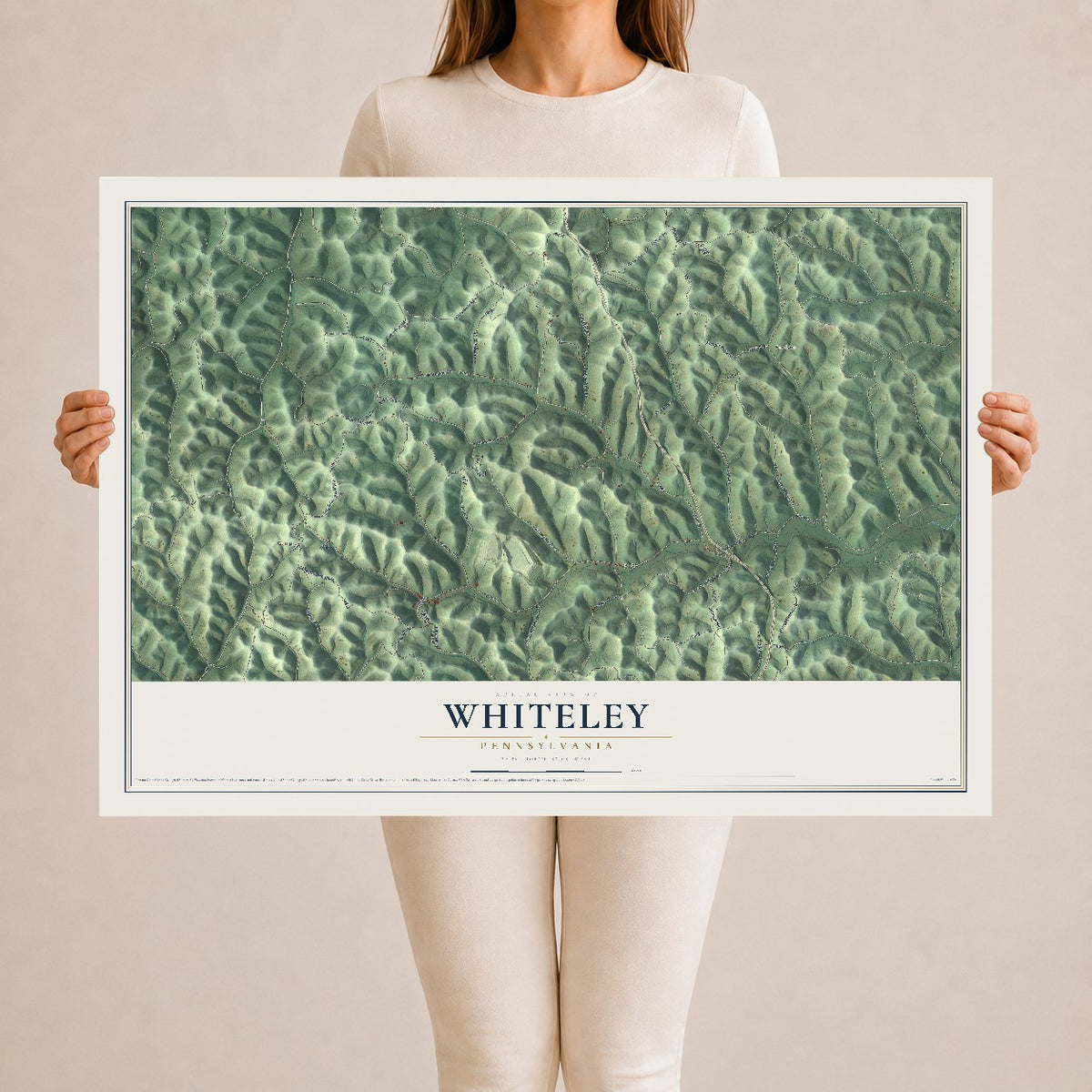 Map of Whiteley, Pennsylvania, 24 x 36 inch unframed archival matte print