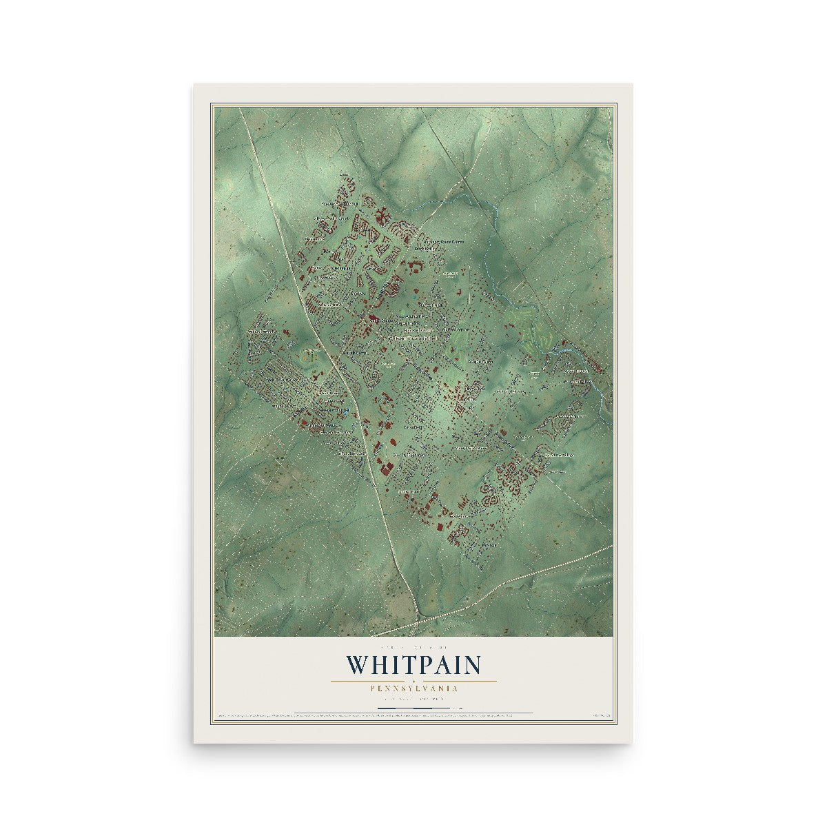 Map of Whitpain, Pennsylvania, 12 x 18 inch unframed archival matte print
