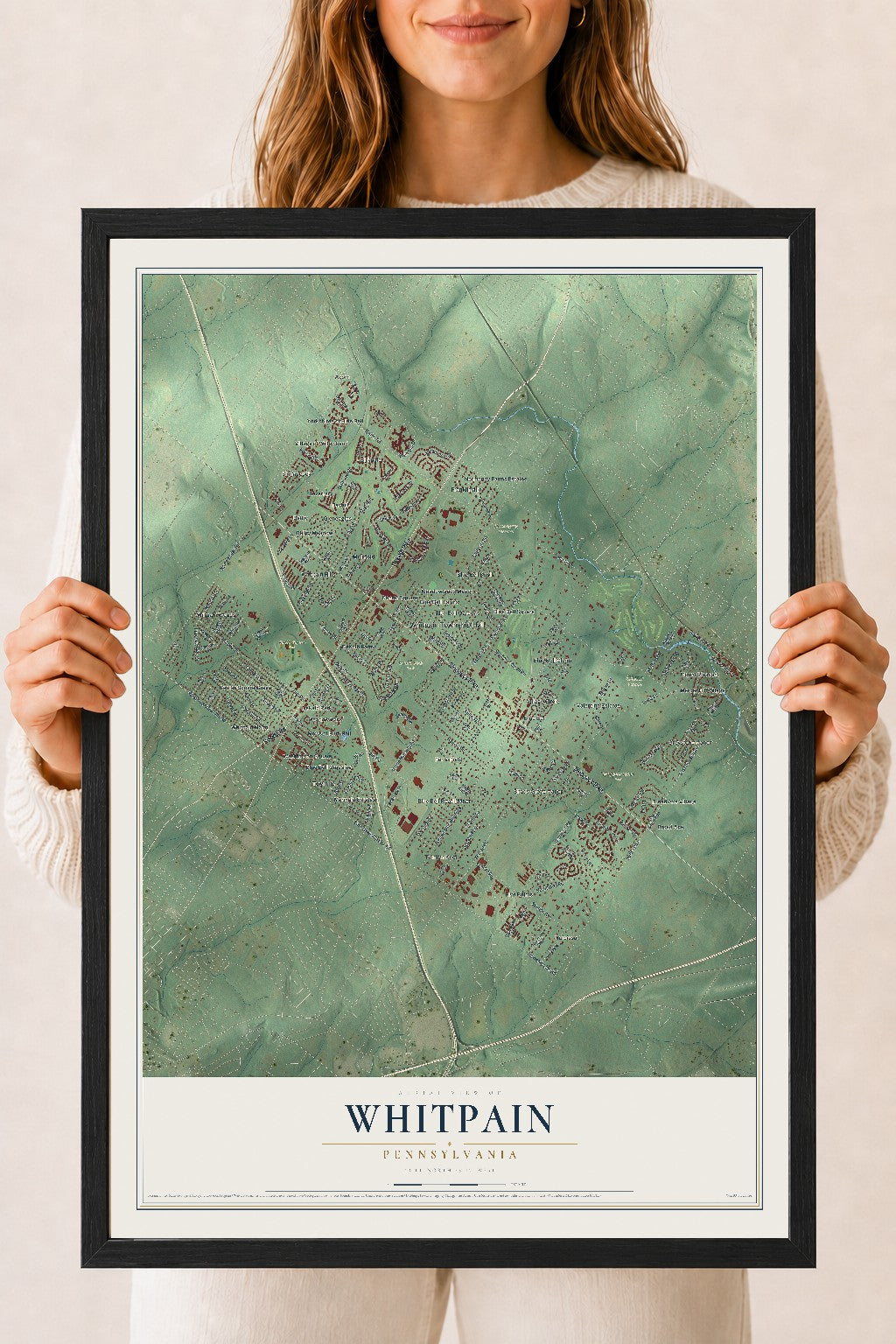 Map of Whitpain, Pennsylvania, 18 x 24 inch print in a black wood frame