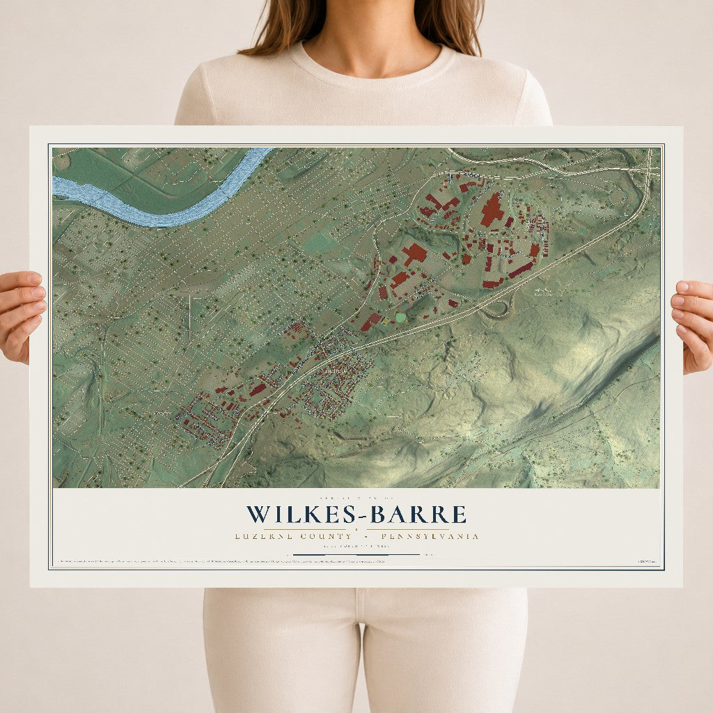 Map of Wilkes-Barre, Luzerne County, Pennsylvania, 18 x 24 inch unframed archival matte print