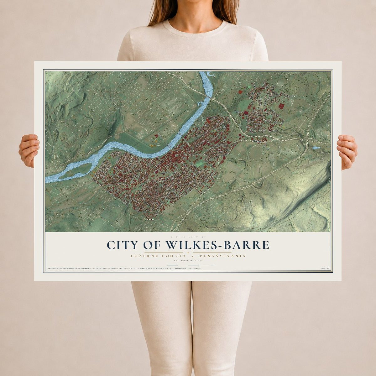 Map of the City of Wilkes-Barre, Luzerne County, Pennsylvania, 24 x 36 inch unframed archival matte print