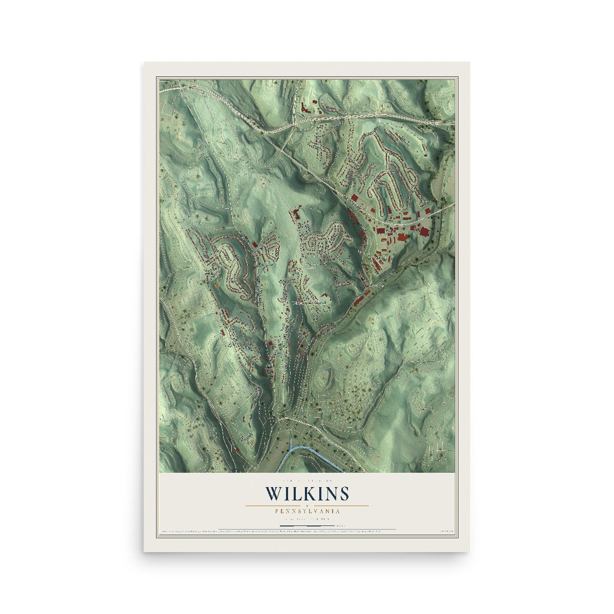 Map of Wilkins, Pennsylvania, 12 x 18 inch unframed archival matte print