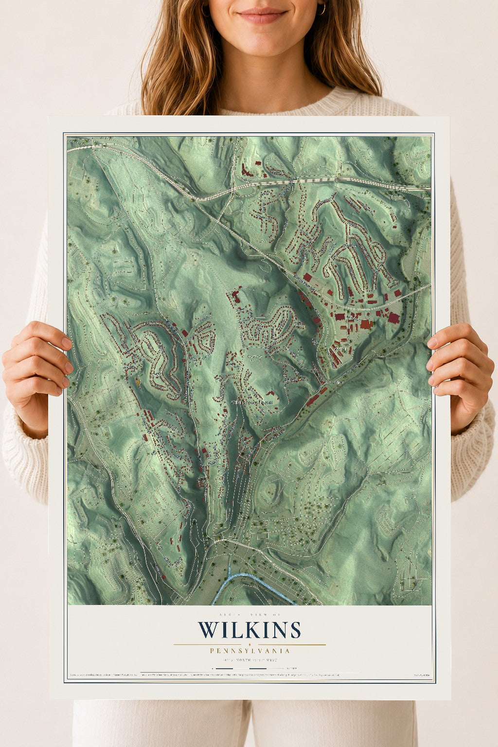 Map of Wilkins, Pennsylvania, 18 x 24 inch unframed archival matte print
