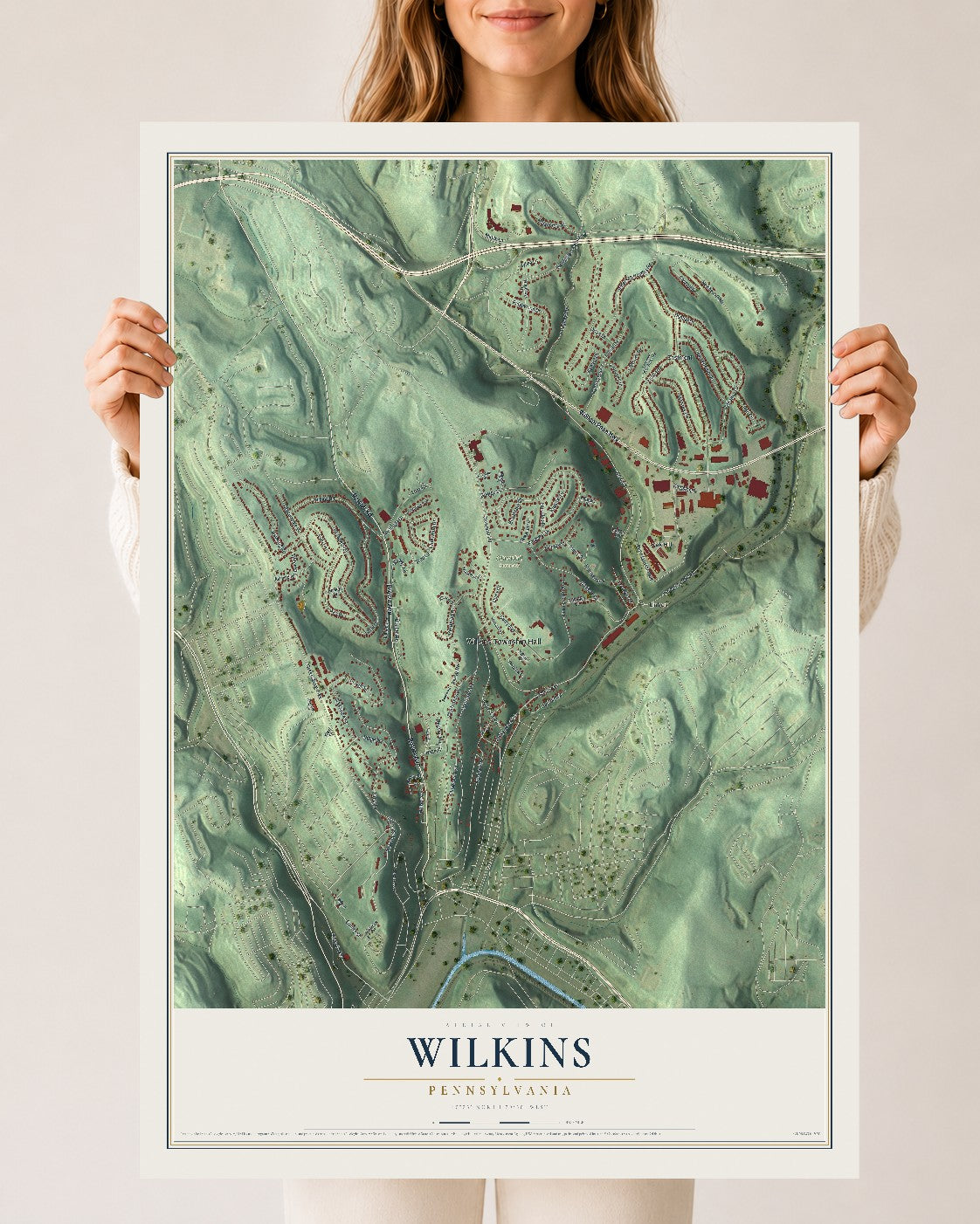 Map of Wilkins, Pennsylvania, 24 x 36 inch unframed archival matte print