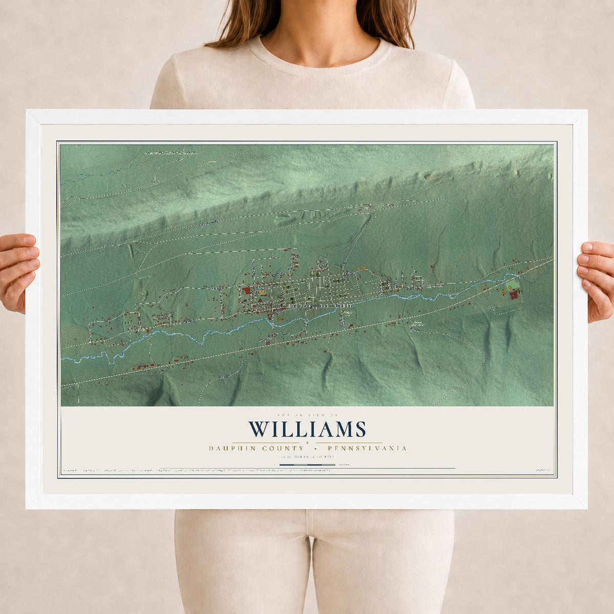 Map of Williams, Dauphin County, Pennsylvania, 18 x 24 inch print in a white wood frame
