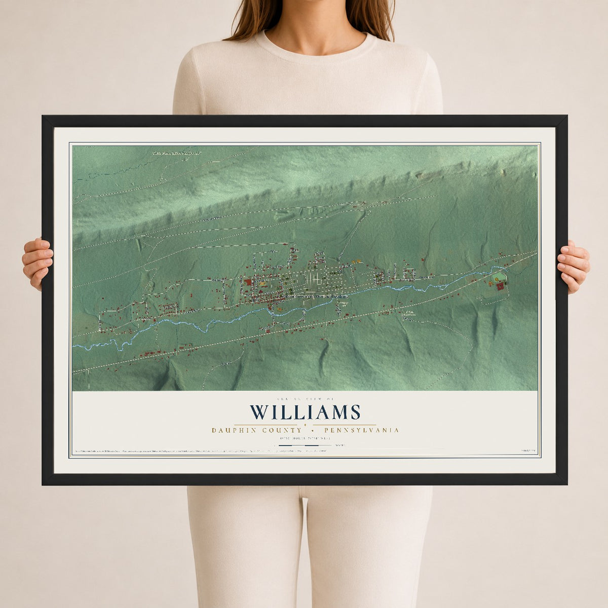 Map of Williams, Dauphin County, Pennsylvania, 24 x 36 inch print in a black wood frame