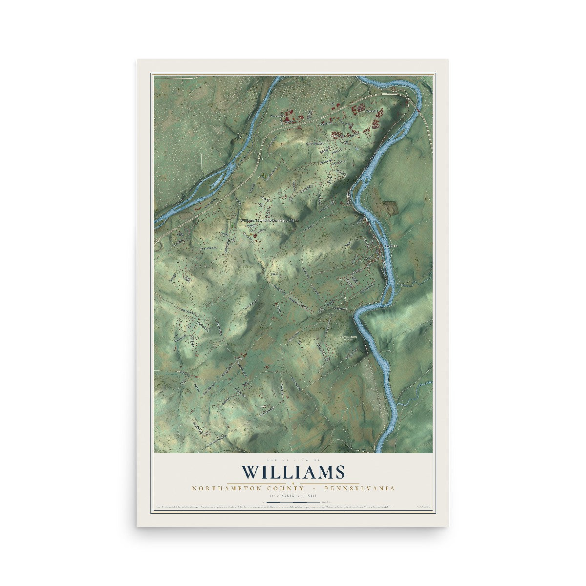Map of Williams, Northampton County, Pennsylvania, 12 x 18 inch unframed archival matte print