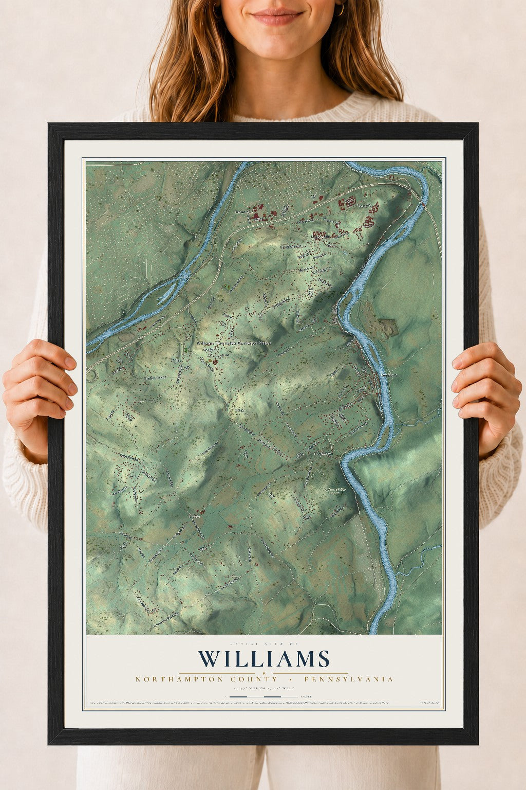 Map of Williams, Northampton County, Pennsylvania, 18 x 24 inch print in a black wood frame