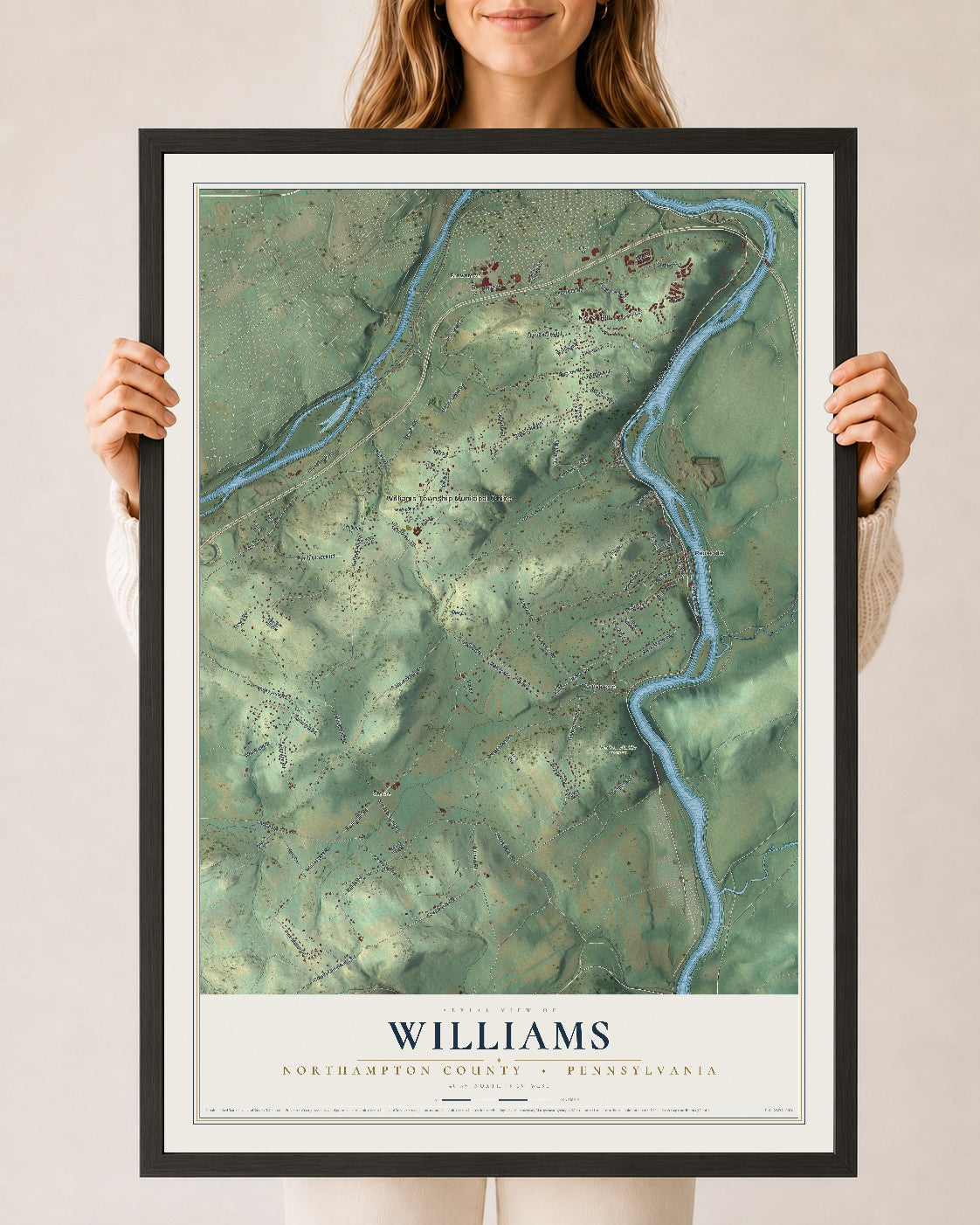 Map of Williams, Northampton County, Pennsylvania, 24 x 36 inch print in a black wood frame