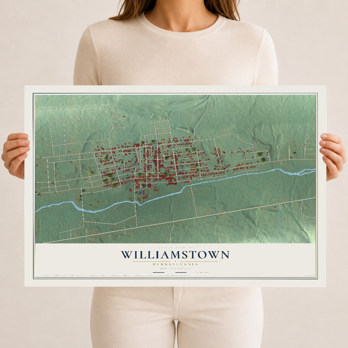 Map of Williamstown, Pennsylvania, 12 x 18 inch unframed archival matte print