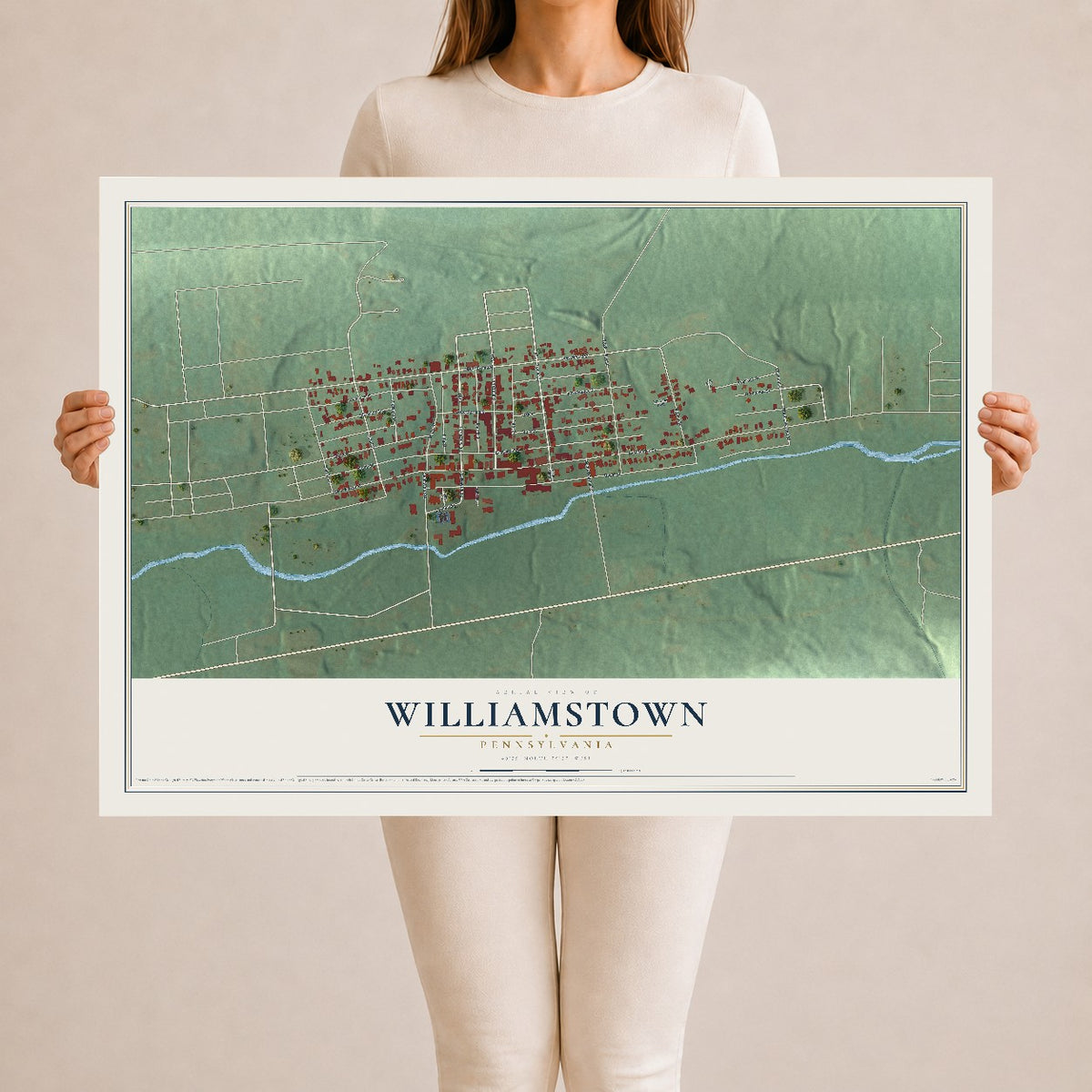 Map of Williamstown, Pennsylvania, 24 x 36 inch unframed archival matte print