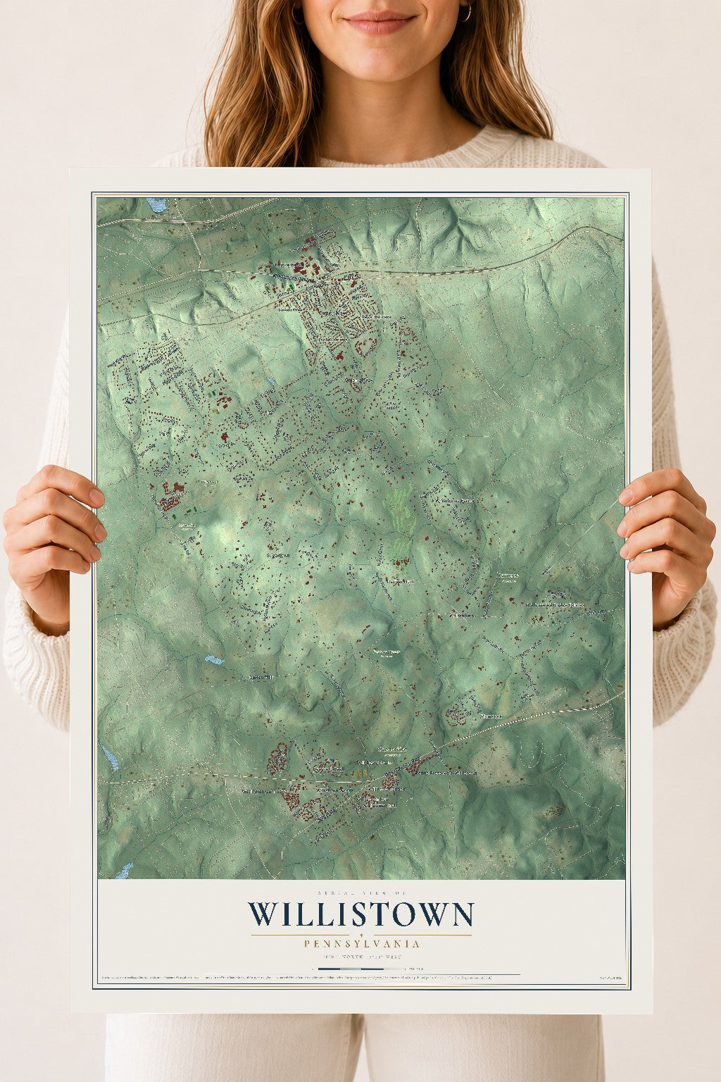 Map of Willistown, Pennsylvania, 18 x 24 inch unframed archival matte print