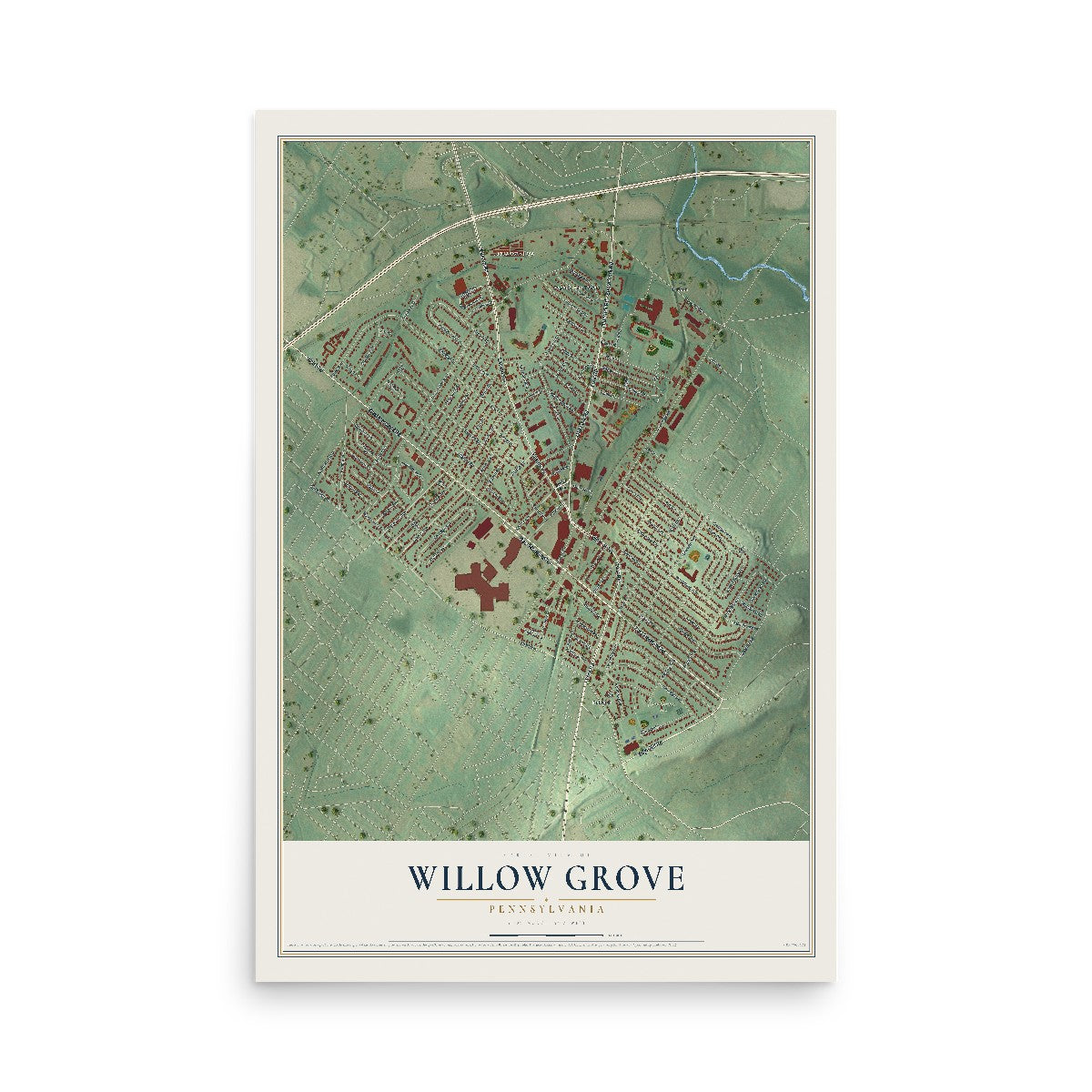 Map of Willow Grove, Pennsylvania, 12 x 18 inch unframed archival matte print