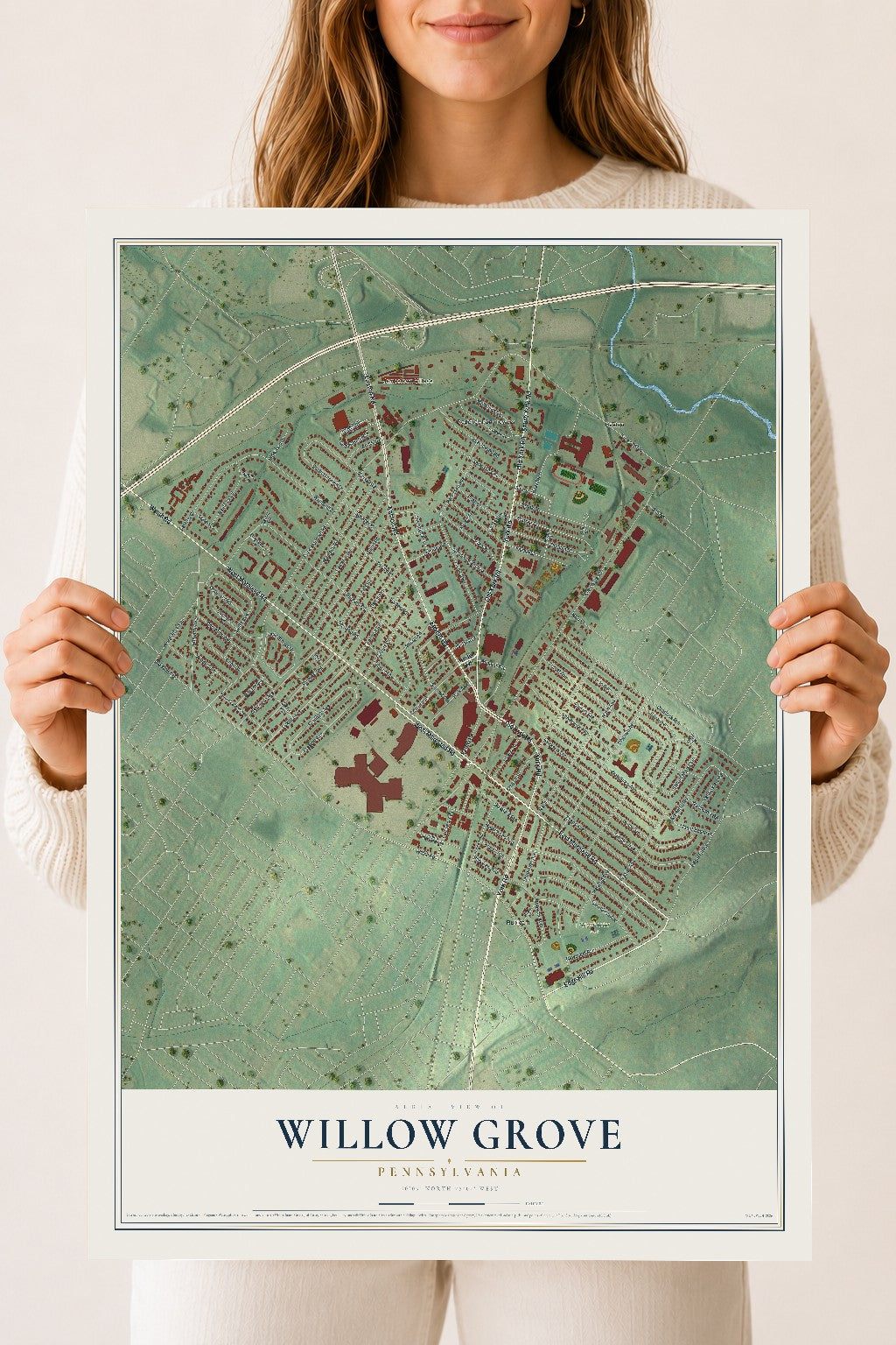 Map of Willow Grove, Pennsylvania, 18 x 24 inch unframed archival matte print