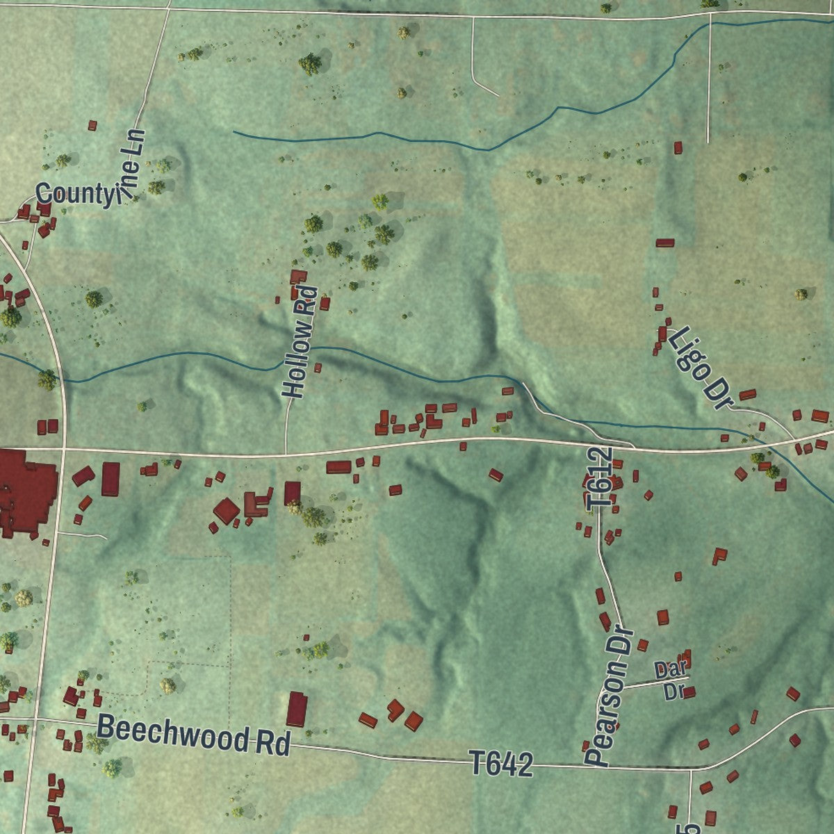 Second close-up of the map of Wilmington, Lawrence County, Pennsylvania print showing more streets and buildings