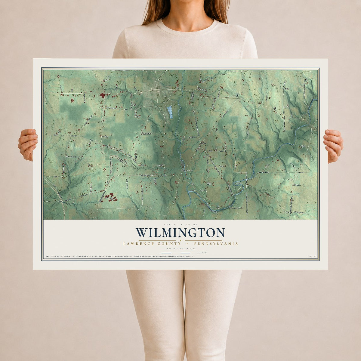 Map of Wilmington, Lawrence County, Pennsylvania, 24 x 36 inch unframed archival matte print