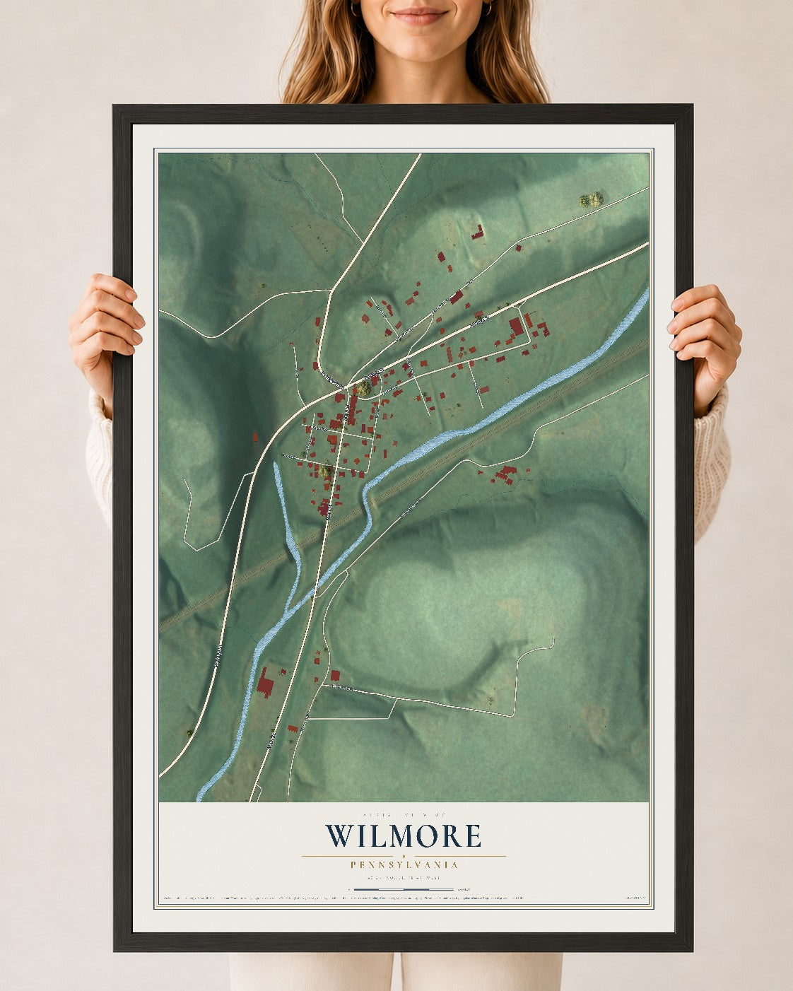 Map of Wilmore, Pennsylvania, 24 x 36 inch print in a black wood frame
