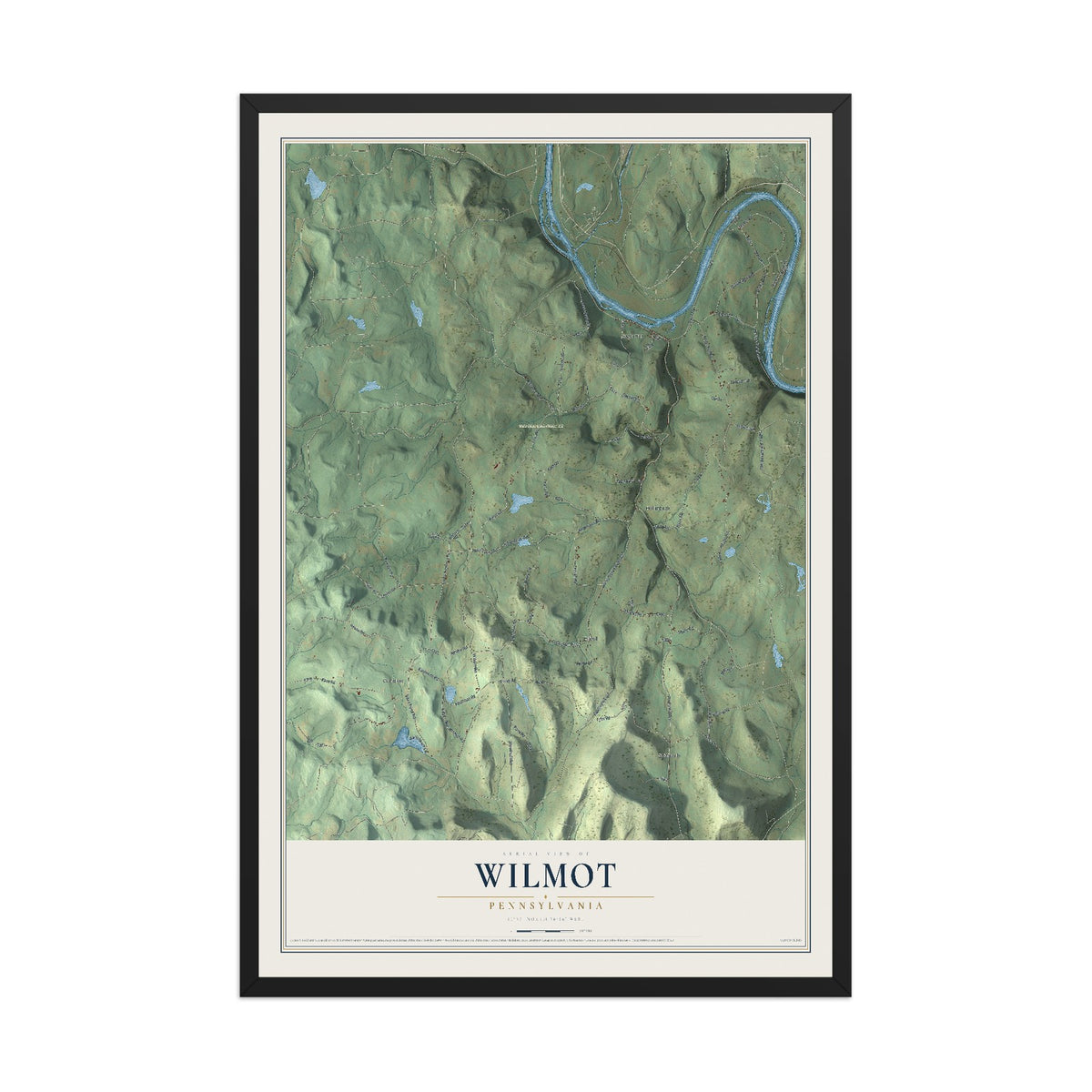 Map of Wilmot, Pennsylvania, 12 x 18 inch print in a black wood frame