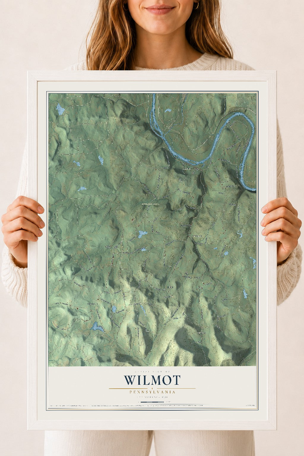 Map of Wilmot, Pennsylvania, 18 x 24 inch print in a white wood frame