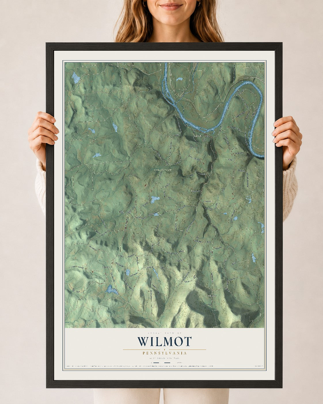 Map of Wilmot, Pennsylvania, 24 x 36 inch print in a black wood frame