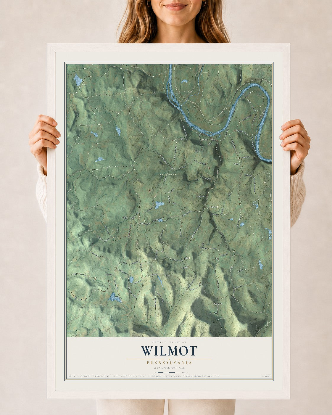 Map of Wilmot, Pennsylvania, 24 x 36 inch print in a white wood frame