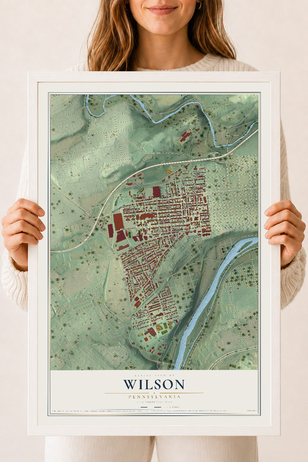 Map of Wilson, Pennsylvania, 18 x 24 inch print in a white wood frame