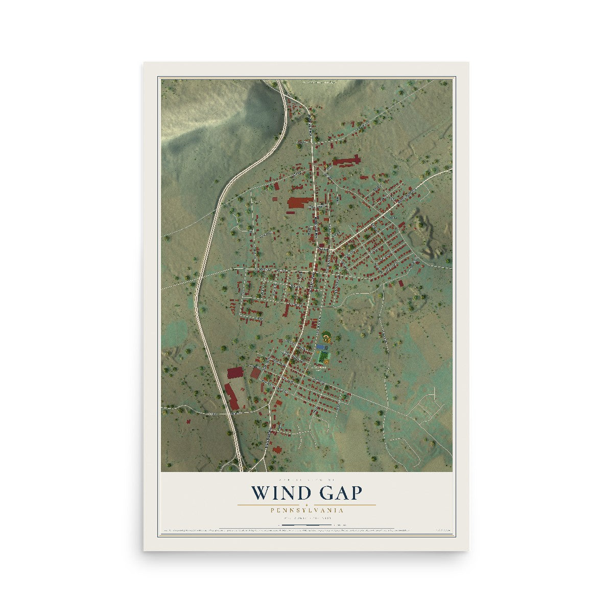 Map of Wind Gap, Pennsylvania, 12 x 18 inch unframed archival matte print