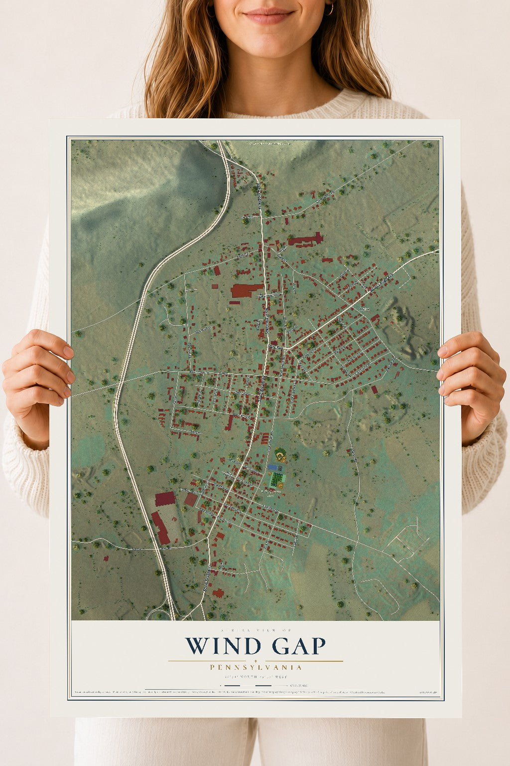 Map of Wind Gap, Pennsylvania, 18 x 24 inch unframed archival matte print
