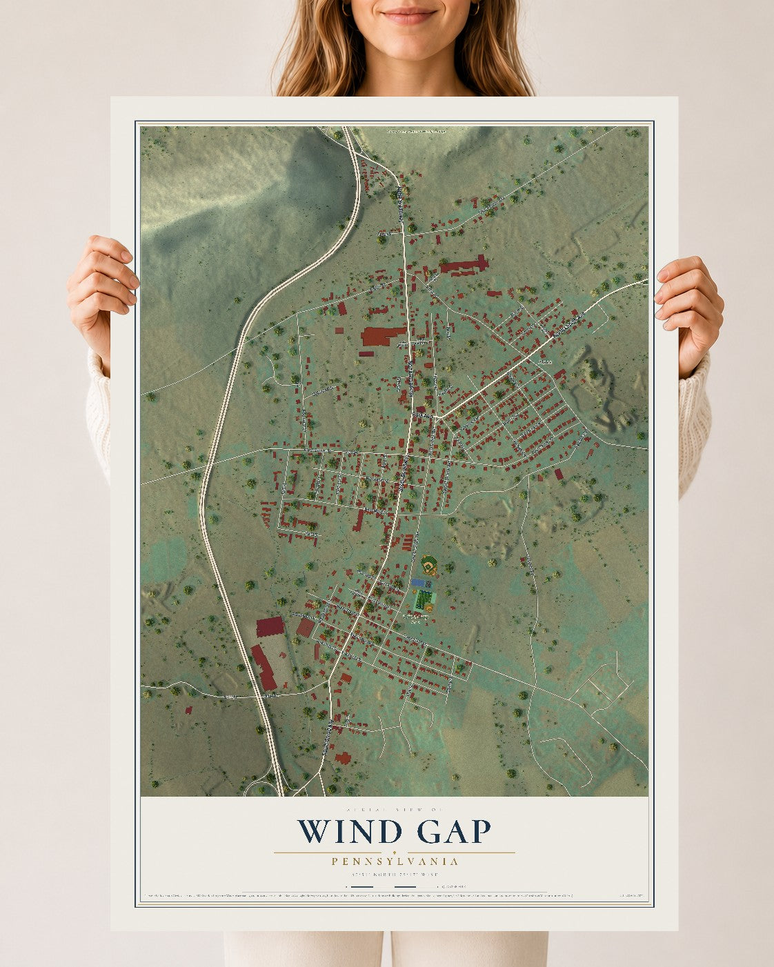 Map of Wind Gap, Pennsylvania, 24 x 36 inch unframed archival matte print