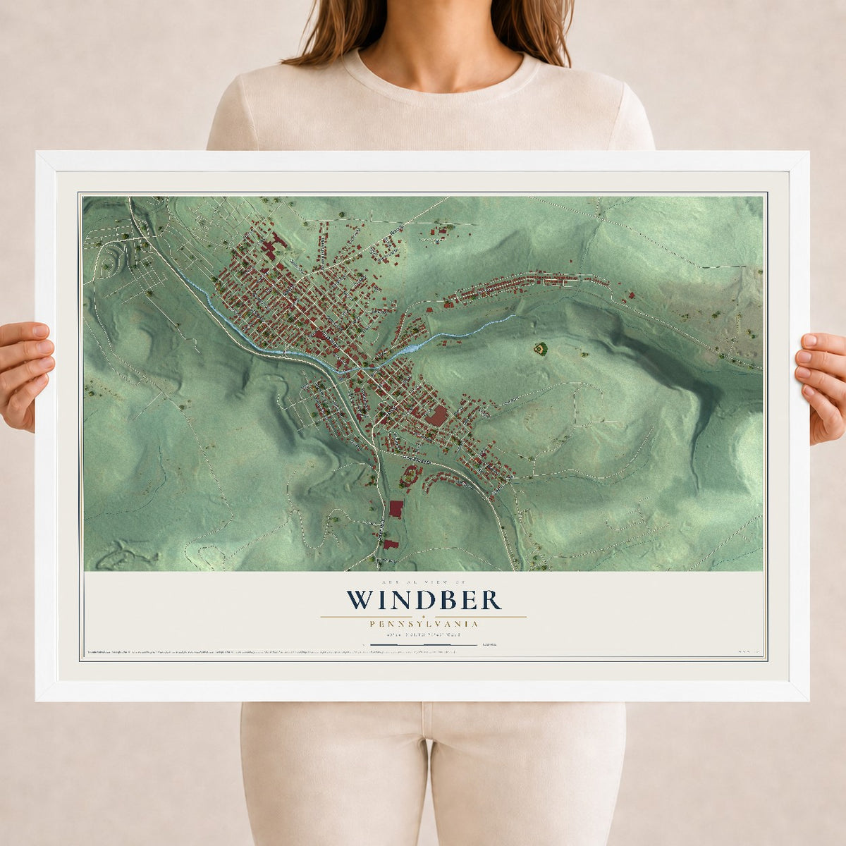 Map of Windber, Pennsylvania, 18 x 24 inch print in a white wood frame