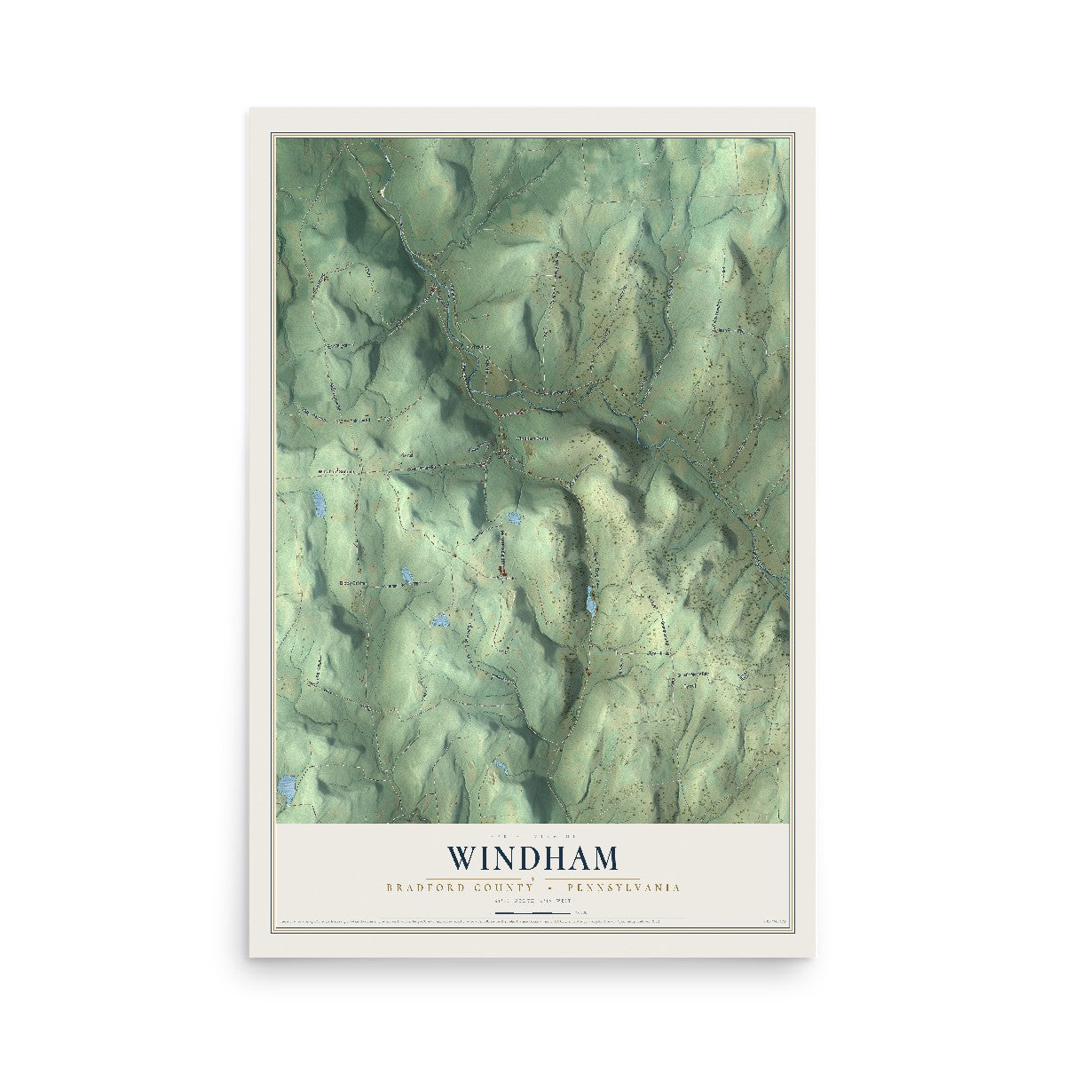 Map of Windham, Bradford County, Pennsylvania, 12 x 18 inch unframed archival matte print
