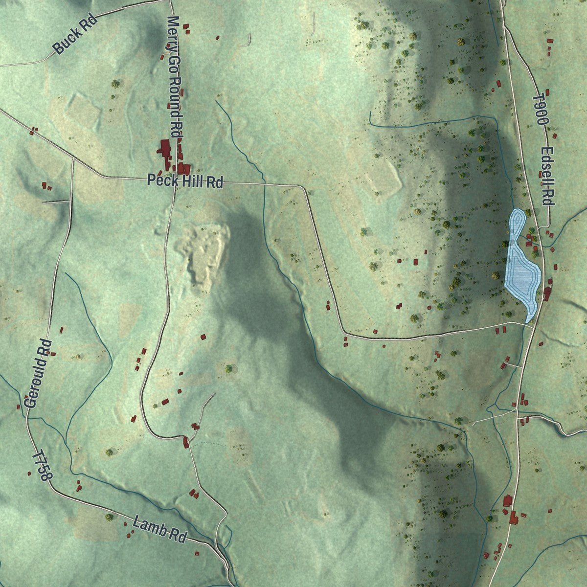 Second close-up of the map of Windham, Bradford County, Pennsylvania print showing more streets and buildings