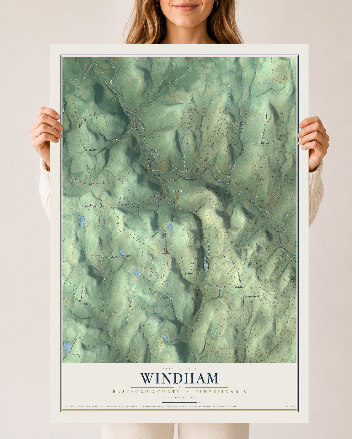 Map of Windham, Bradford County, Pennsylvania, 24 x 36 inch unframed archival matte print