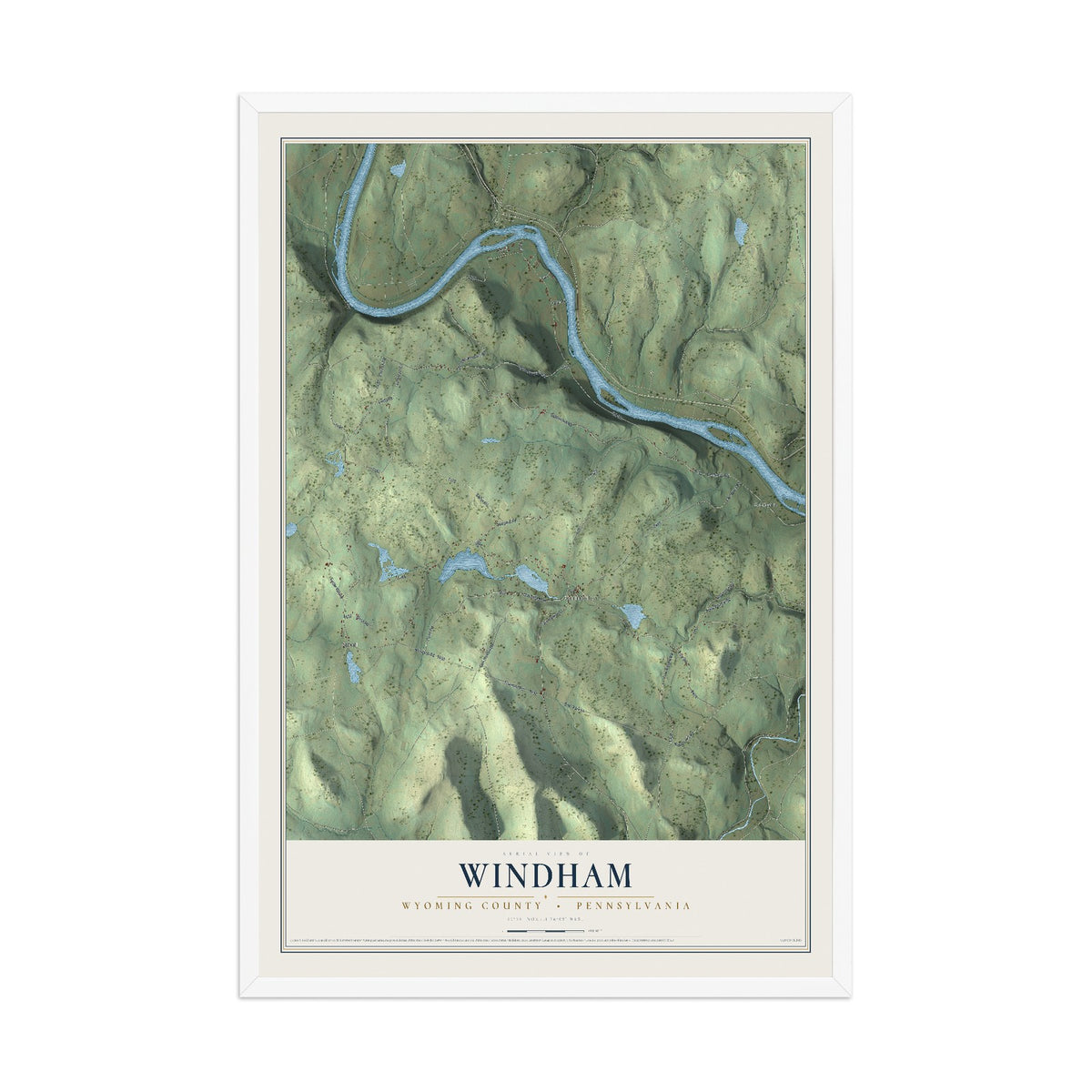 Map of Windham, Wyoming County, Pennsylvania, 12 x 18 inch print in a white wood frame