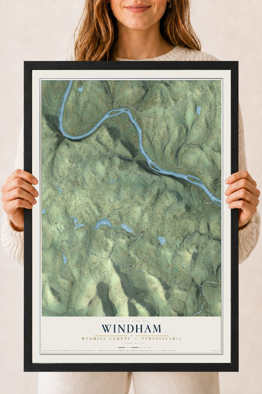 Map of Windham, Wyoming County, Pennsylvania, 18 x 24 inch print in a black wood frame