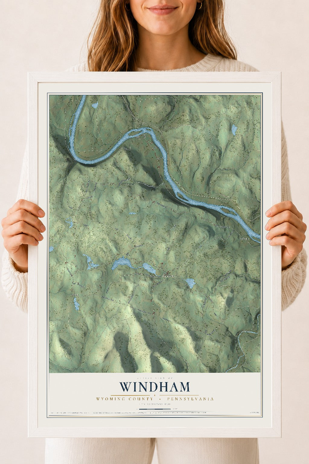 Map of Windham, Wyoming County, Pennsylvania, 18 x 24 inch print in a white wood frame