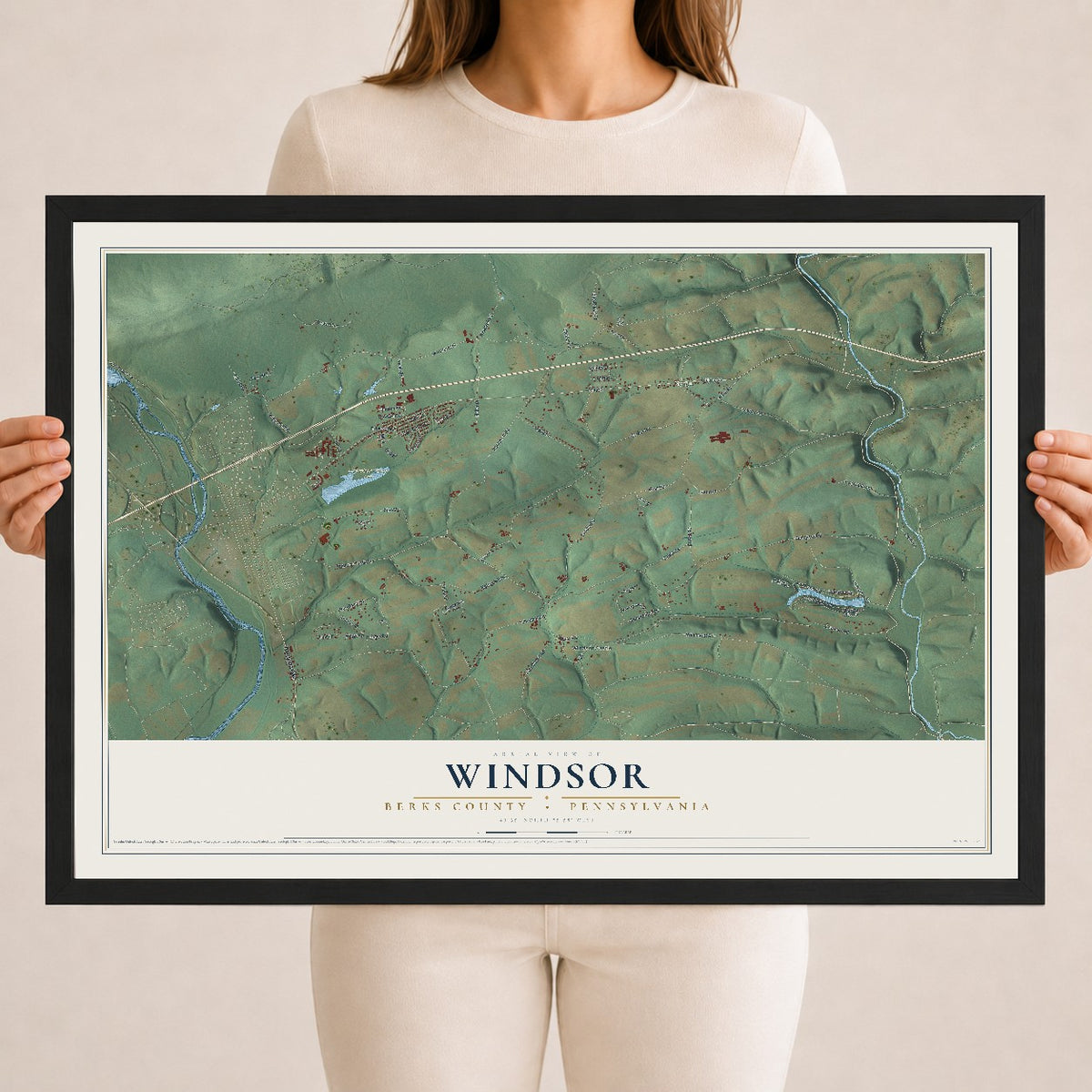 Map of Windsor, Berks County, Pennsylvania, 18 x 24 inch print in a black wood frame
