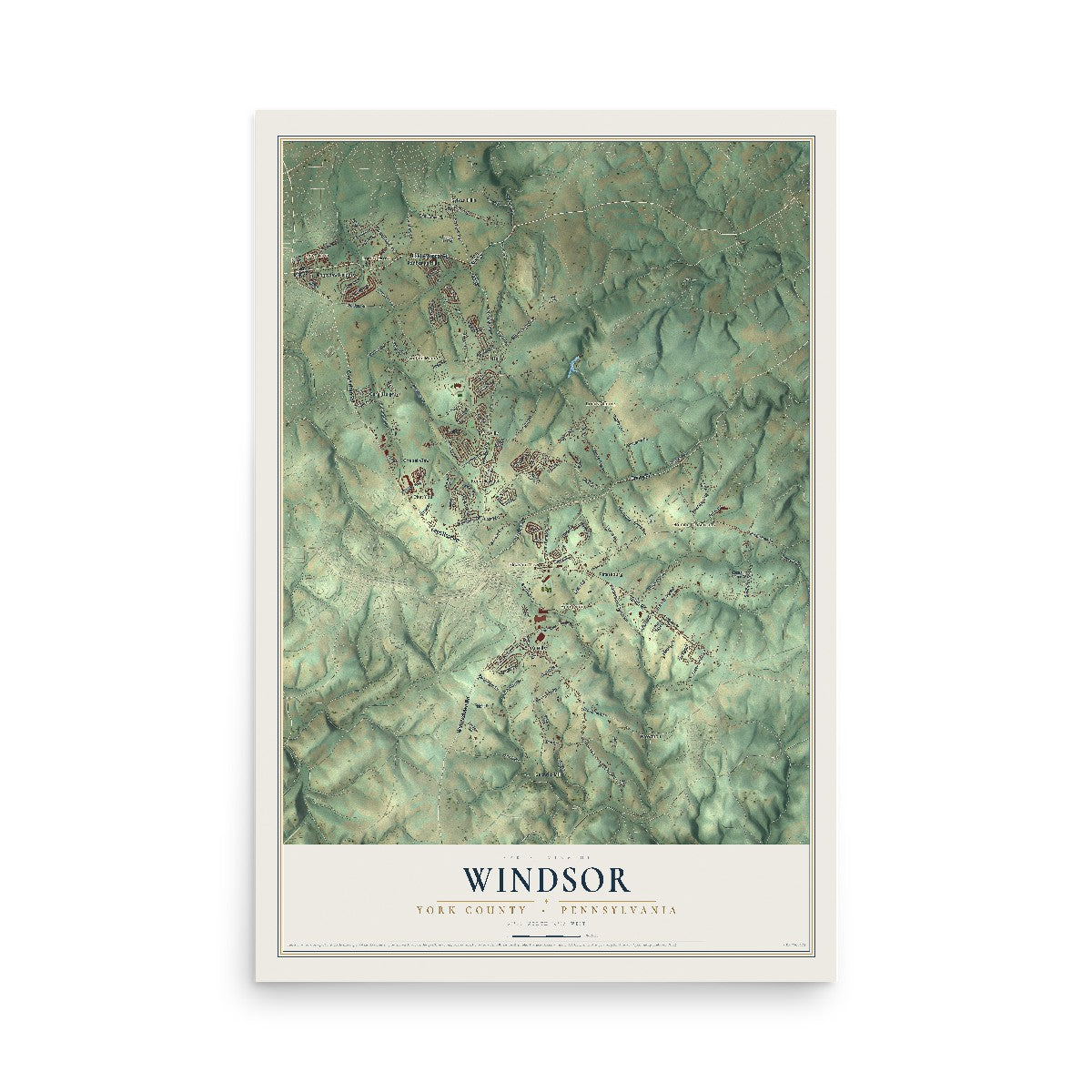 Map of Windsor, York County, Pennsylvania, 12 x 18 inch unframed archival matte print