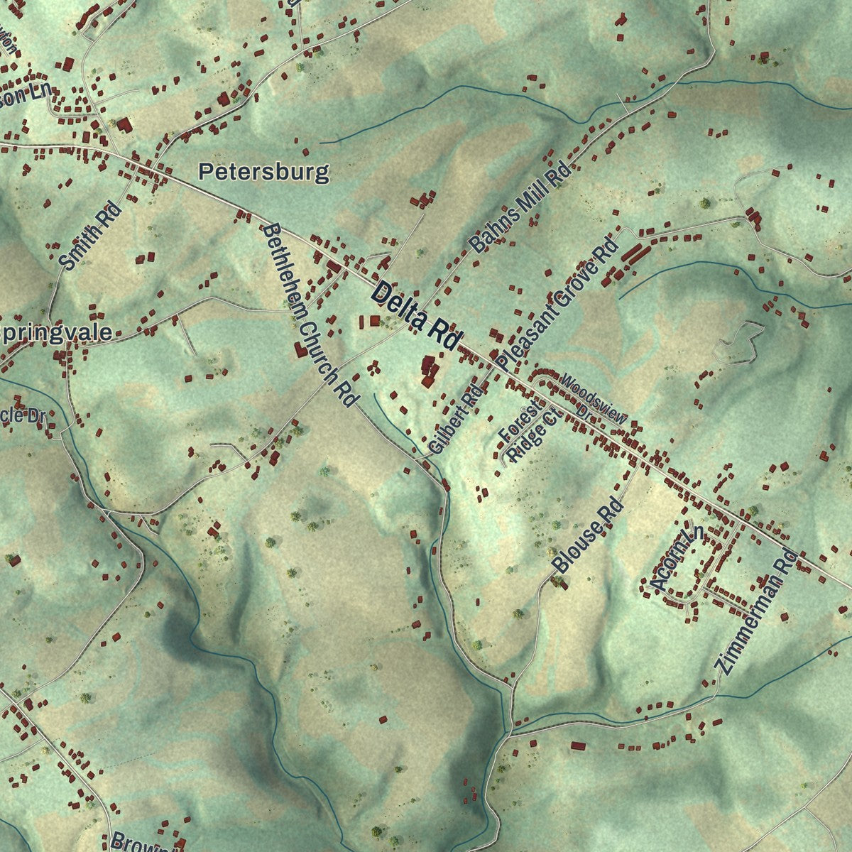 Second close-up of the map of Windsor, York County, Pennsylvania print showing more streets and buildings