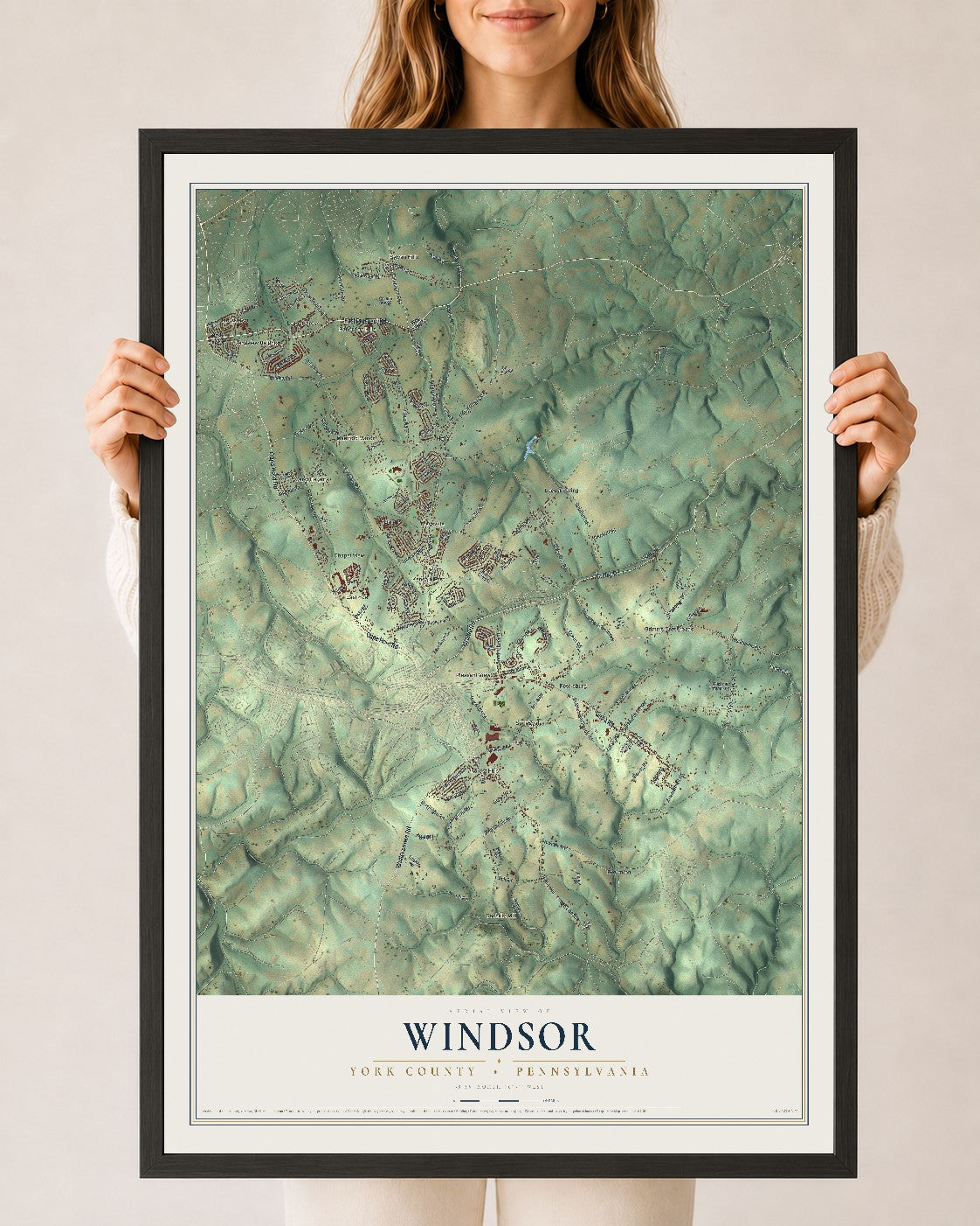 Map of Windsor, York County, Pennsylvania, 24 x 36 inch print in a black wood frame