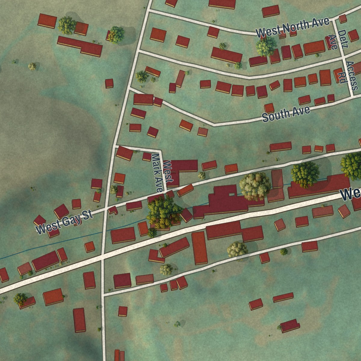 Second close-up of the map of the Borough of Windsor, York County, Pennsylvania print showing more streets and buildings
