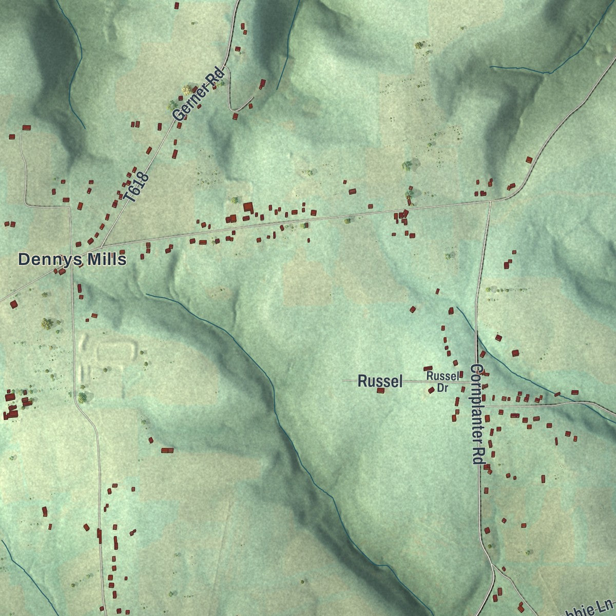 Second close-up of the map of Winfield, Pennsylvania print showing more streets and buildings