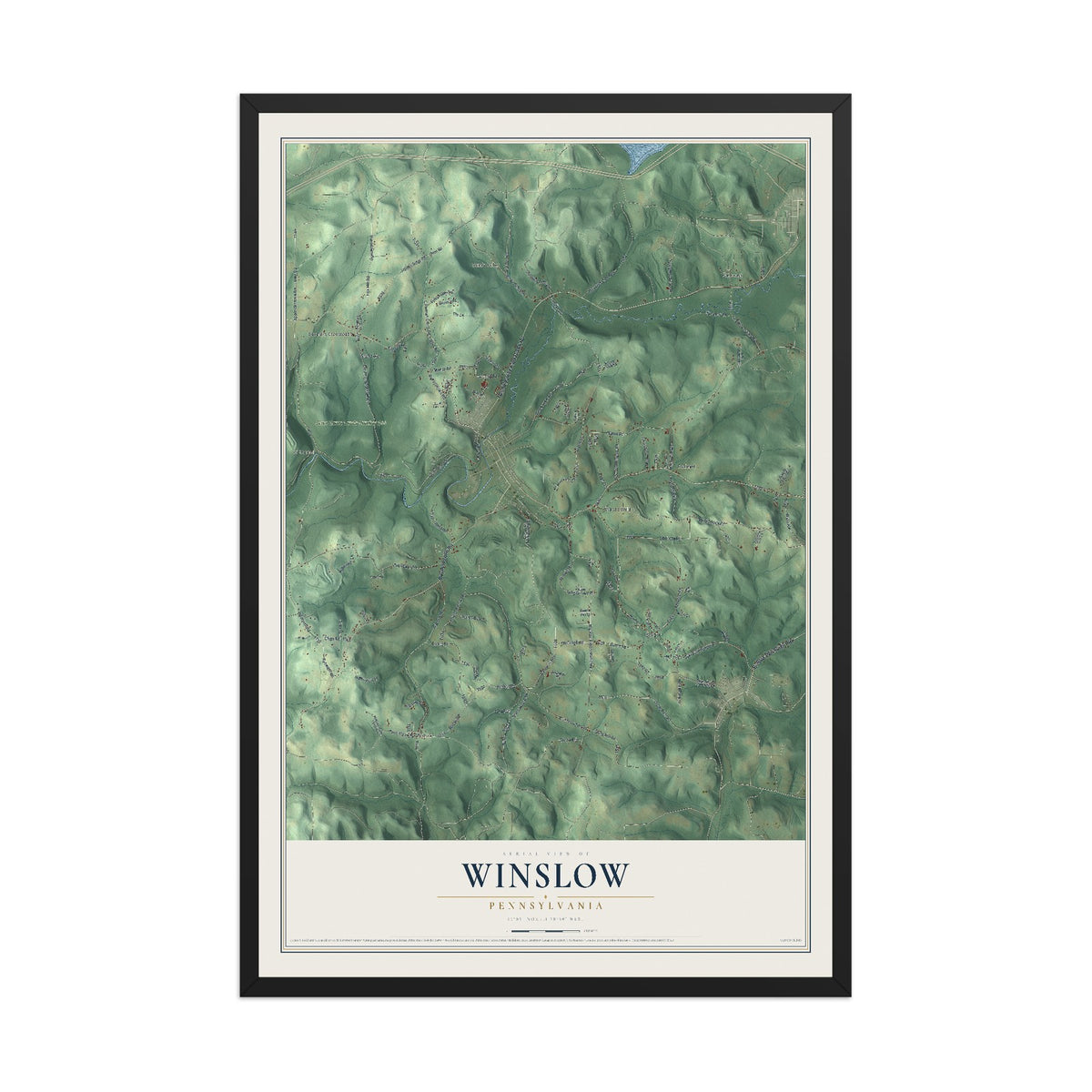 Map of Winslow, Pennsylvania, 12 x 18 inch print in a black wood frame