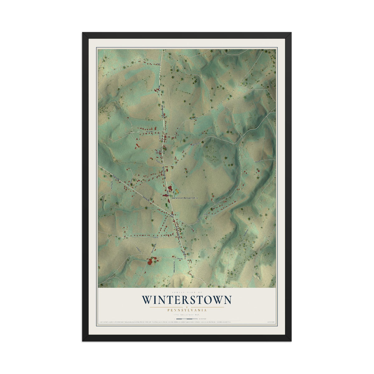 Map of Winterstown, Pennsylvania, 12 x 18 inch print in a black wood frame