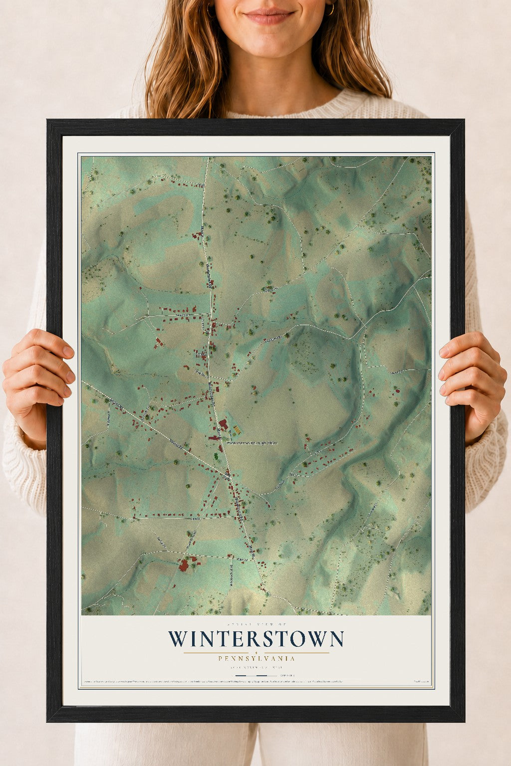 Map of Winterstown, Pennsylvania, 18 x 24 inch print in a black wood frame
